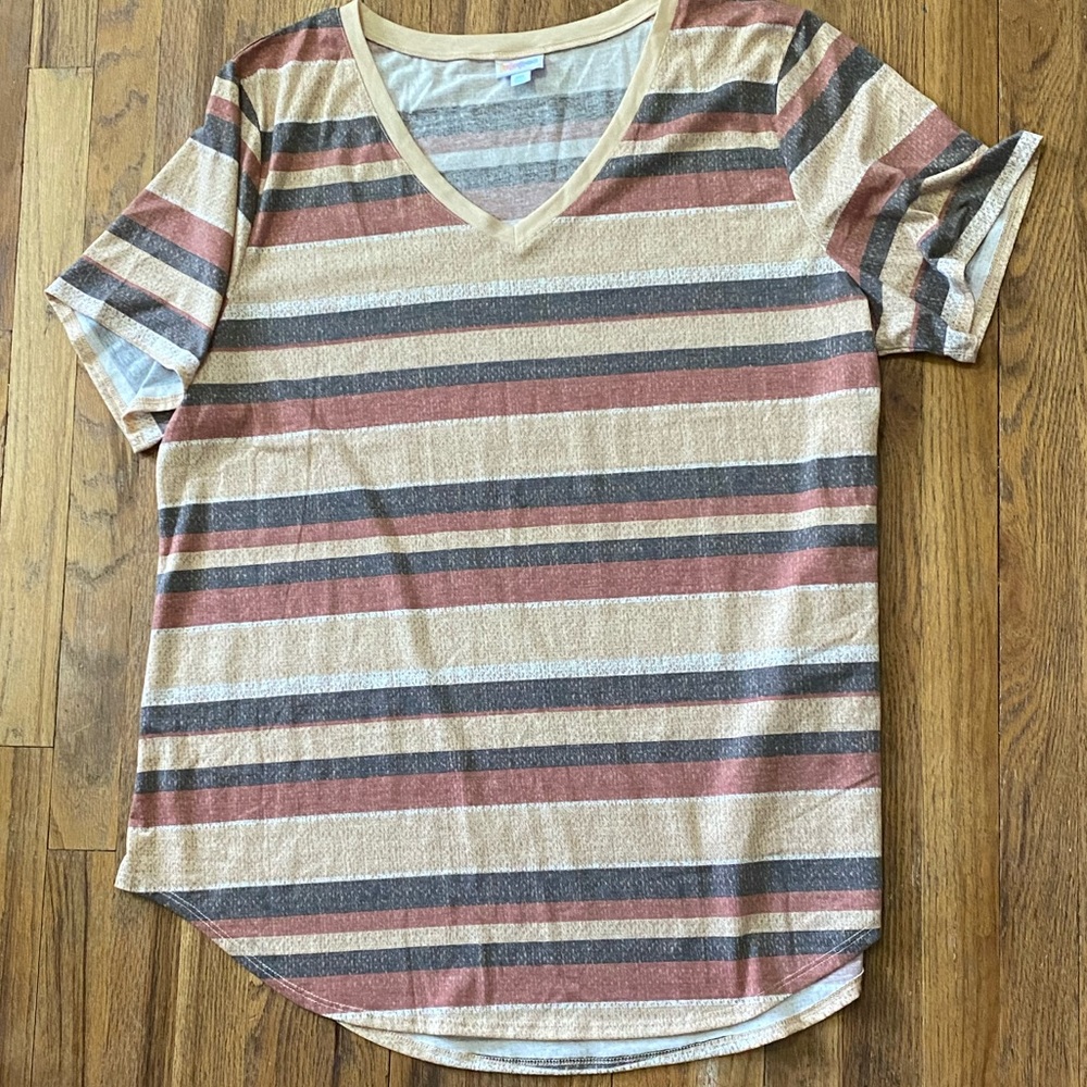 LuLaRoe Iris. Tan. Gray. Red.